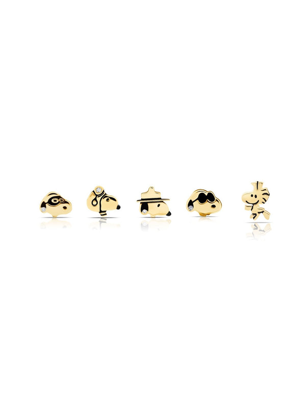 Snoopy & Woodstock .925 Sterling Silver Stud Earrings Set Finished in 18kt Yellow Gold - CRISLU