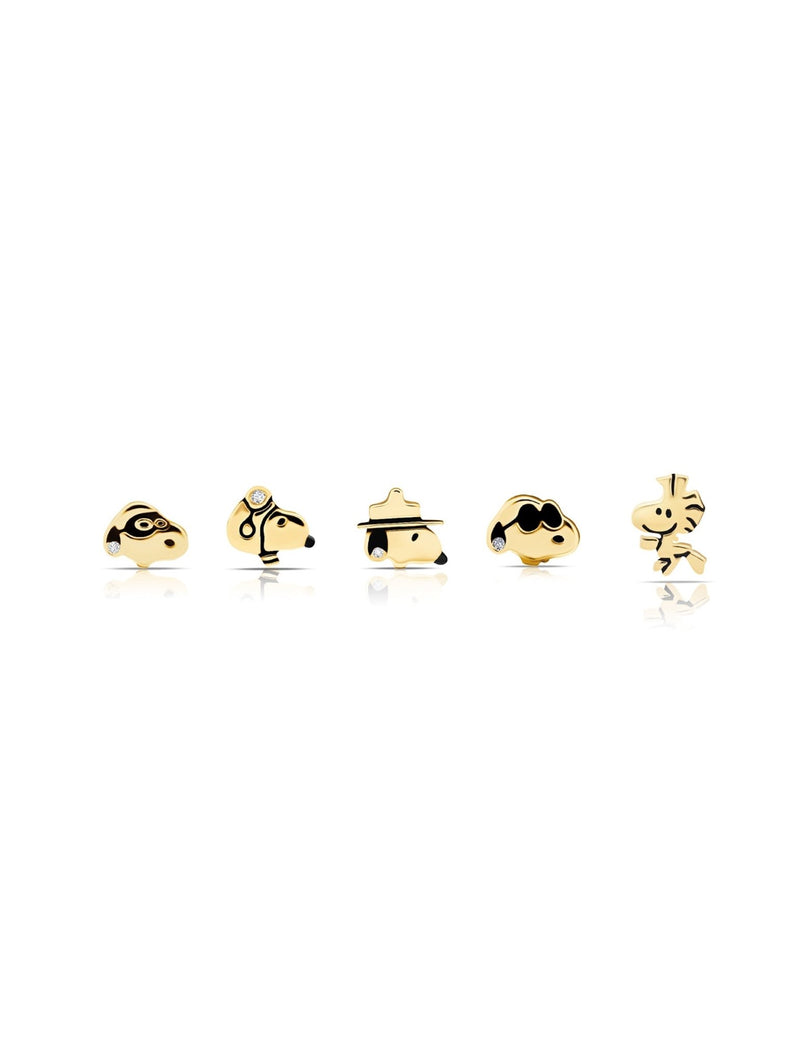 Snoopy & Woodstock .925 Sterling Silver Stud Earrings Set Finished in 18kt Yellow Gold - CRISLU