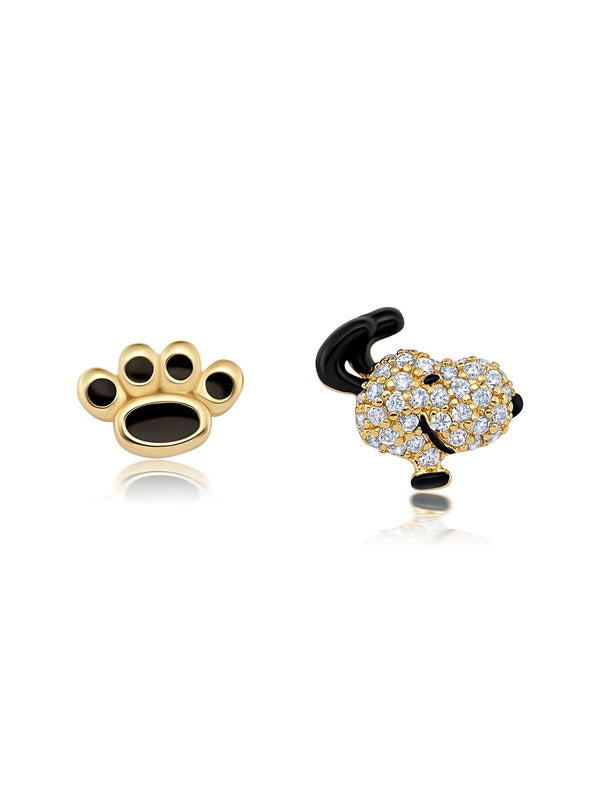 Snoopy/Paw Brass Earrings Finished in 18kt Yellow Gold - CRISLU