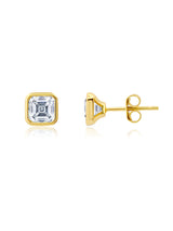 Solitaire Bezel Set Asscher Stud Earrings Finished In 18Kt Yellow Gold - CRISLU