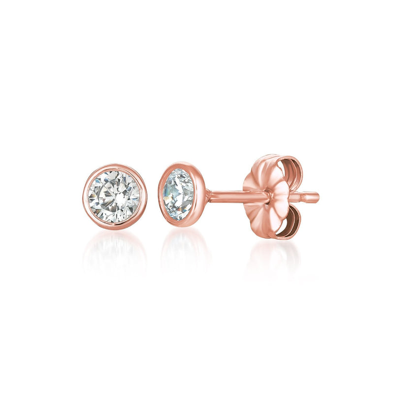 Solitaire Bezel Set Earrings Finished in 18kt Rose Gold - 1.0 Cttw - CRISLU
