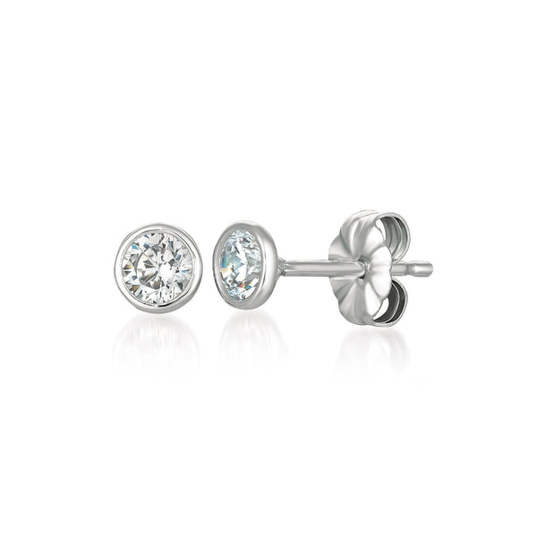 Solitaire Bezel Set Earrings Finished in Pure Platinum - 1.0 Cttw - CRISLU