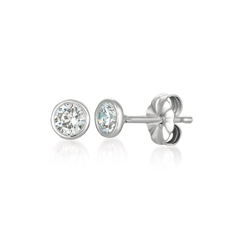 Solitaire Bezel Set Earrings Finished in Pure Platinum - 4.0 Cttw - CRISLU