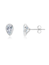 Solitaire Bezel Set Pear Stud Earrings Finished In Pure Platinum - CRISLU