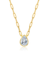 Solitaire Bezel Set Round Stud Necklace With Paperclip Style Chain Finished In 18Kt Yellow Gold - CRISLU