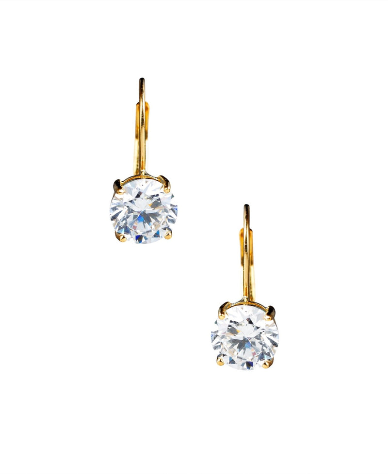 Solitaire Brilliant Cut Leverback Drop Earrings Finished in 18kt Yellow Gold - CRISLU