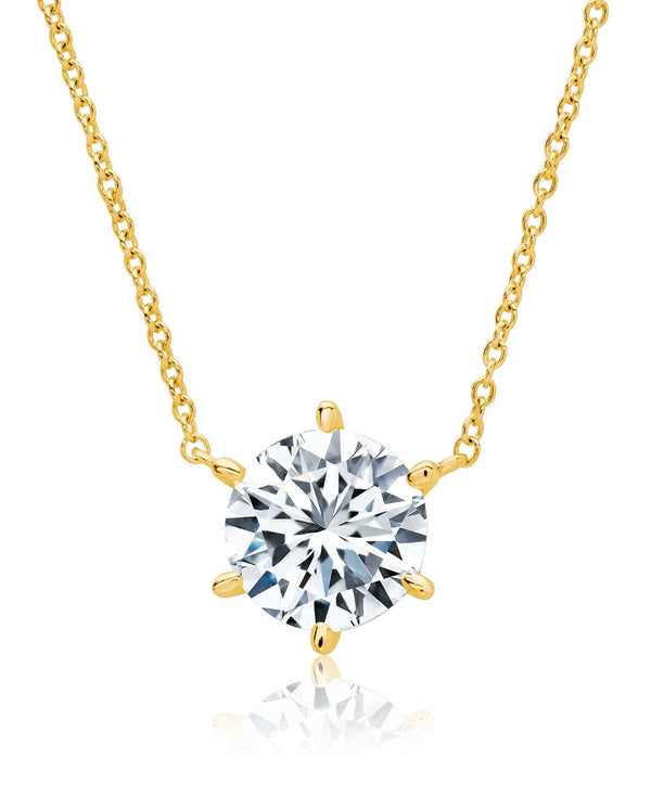 Solitaire Brilliant Necklace - 6 prong - Finished in 18kt Yellow Gold - CRISLU