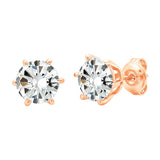 Solitaire Brilliant Stud Earrings - 6 prong Finished in 18kt Rose Gold - CRISLU