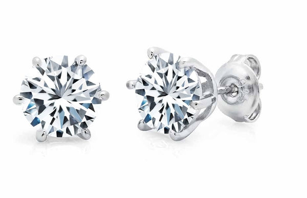 Solitaire Brilliant Stud Earrings - 6 prong Finished in Pure Platinum - CRISLU