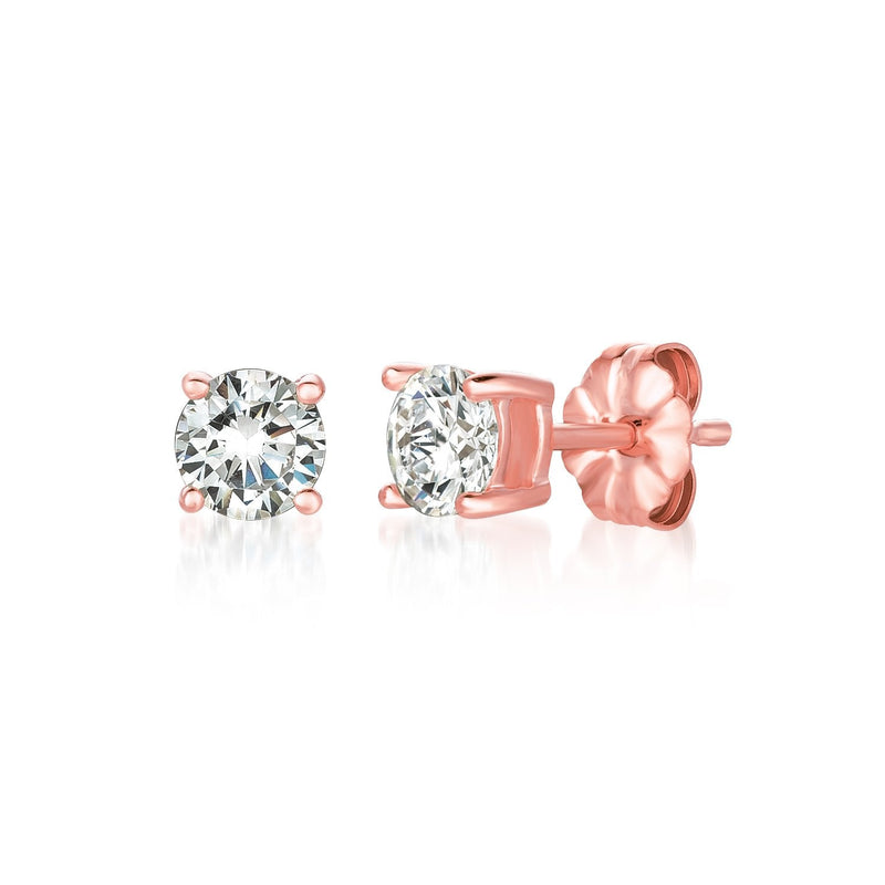 Solitaire Brilliant Stud Earrings Finished in 18kt Rose Gold - 1.0 Cttw - CRISLU