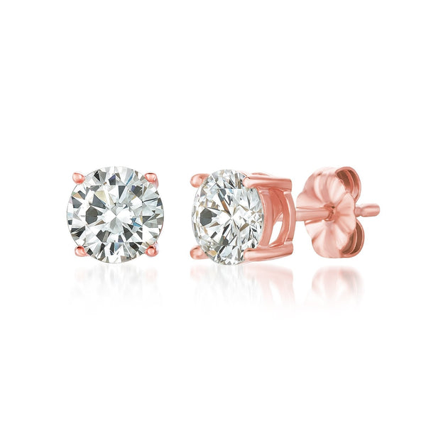 Solitaire Brilliant Stud Earrings Finished in 18kt Rose Gold - 2.0 Cttw - CRISLU