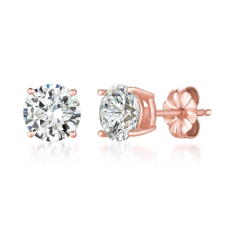 Solitaire Brilliant Stud Earrings Finished in 18kt Rose Gold - 3.0 Cttw - CRISLU