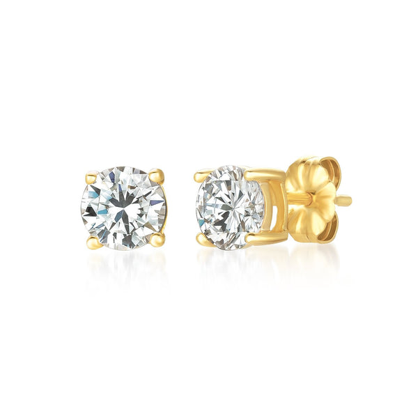 Solitaire Brilliant Stud Earrings Finished in 18kt Yellow Gold - 1.5 Cttw - CRISLU