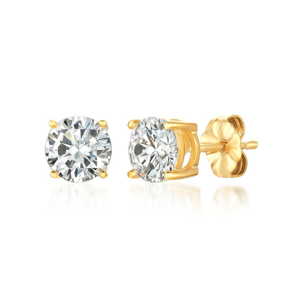 Solitaire Brilliant Stud Earrings Finished in 18kt Yellow Gold - 2.0 Cttw - CRISLU
