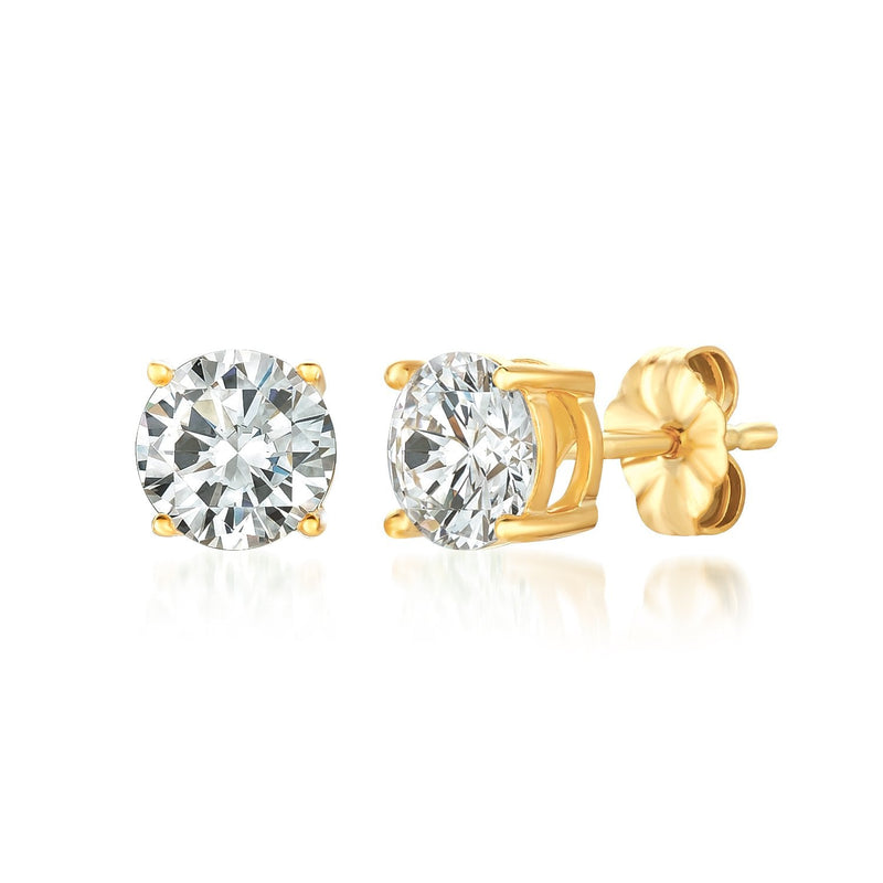 Solitaire Brilliant Stud Earrings Finished in 18kt Yellow Gold - 2.0 ...