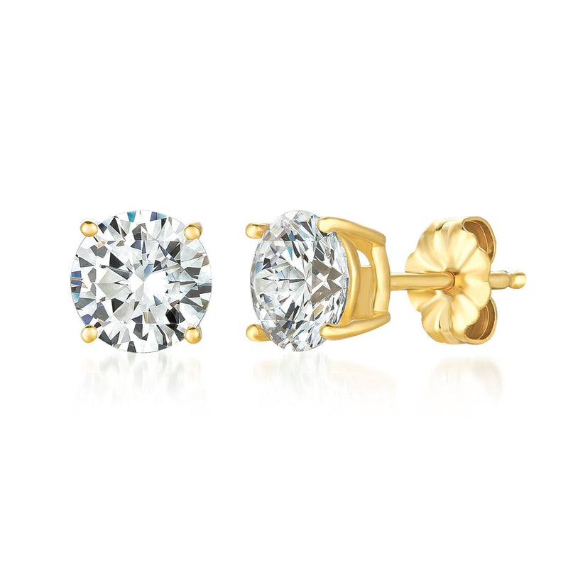 Solitaire Brilliant Stud Earrings Finished in 18kt Yellow Gold - 3.0 Cttw - CRISLU