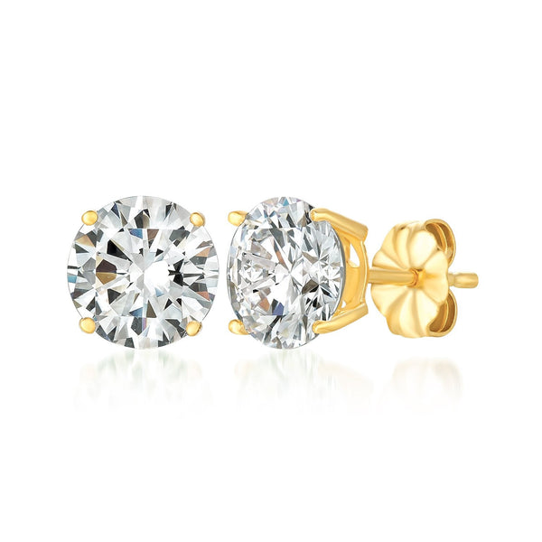 Solitaire Brilliant Stud Earrings Finished in 18kt Yellow Gold - 4.0 Cttw - CRISLU