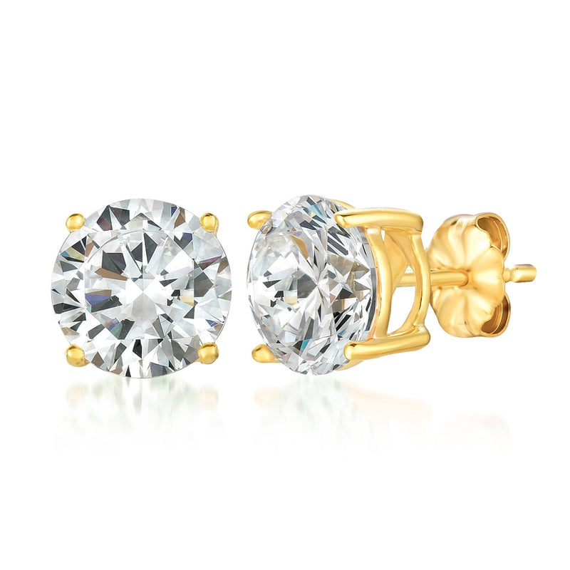Solitaire Brilliant Stud Earrings Finished in 18kt Yellow Gold - 6.0 Carat - CRISLU