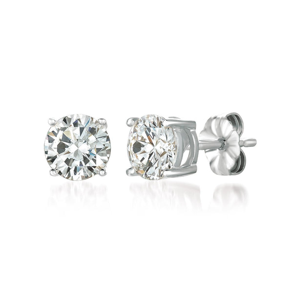 Solitaire Brilliant Stud Earrings Finished in Pure Platinum- 2.0 Cttw - CRISLU