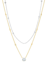 Solitaire Double Layered Necklace Finished in 18kt Yellow Gold and Platinum - CRISLU