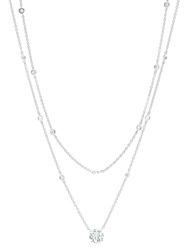Solitaire Double Layered Necklace Finished in Pure Platinum - CRISLU