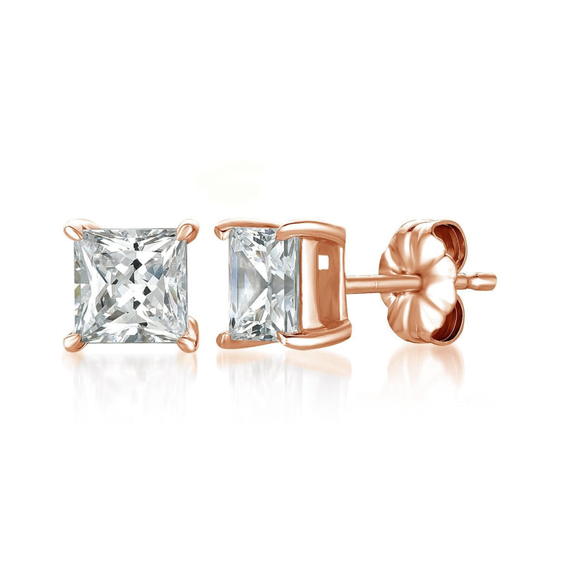 Solitaire Princess Stud Earrings 3.0 Cttw Finished in 18kt Rose Gold - CRISLU
