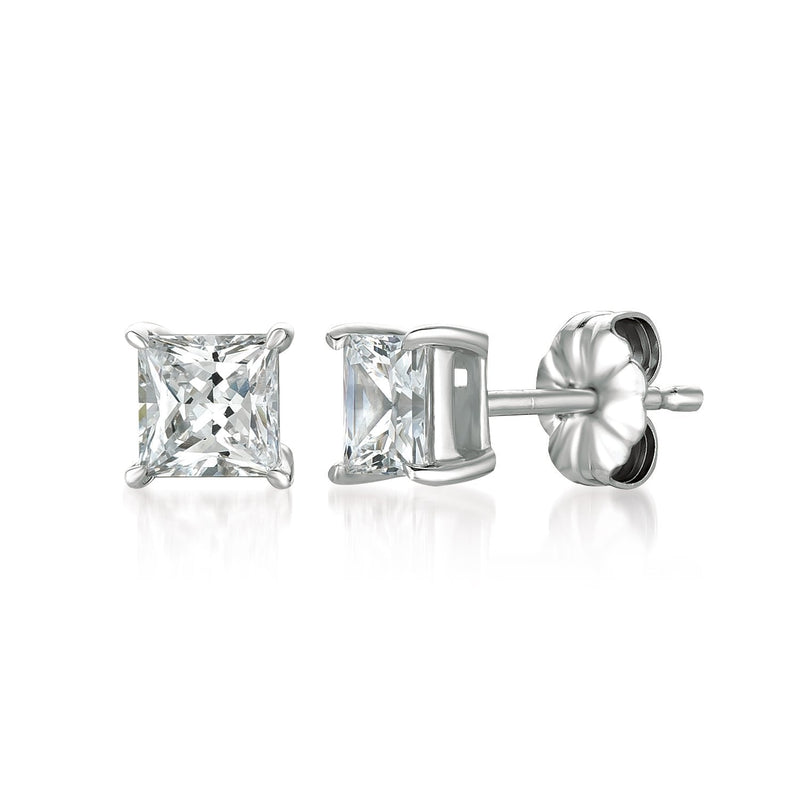 Solitaire Princess Stud Earrings Finished in Pure Platinum - 1.5 Cttw - CRISLU