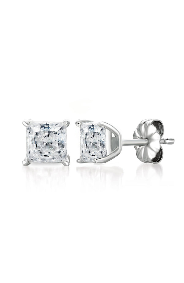 Solitaire Princess Stud Earrings Finished in Pure Platinum - 2.5 Cttw - CRISLU