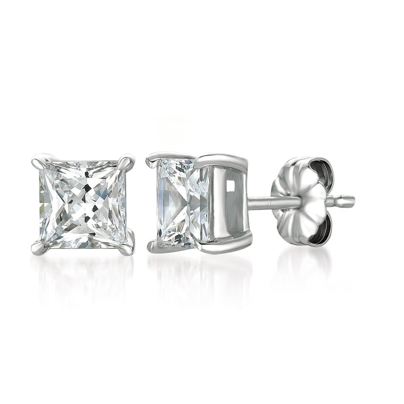 Solitaire Princess Stud Earrings Finished in Pure Platinum - 3.0 Cttw - CRISLU