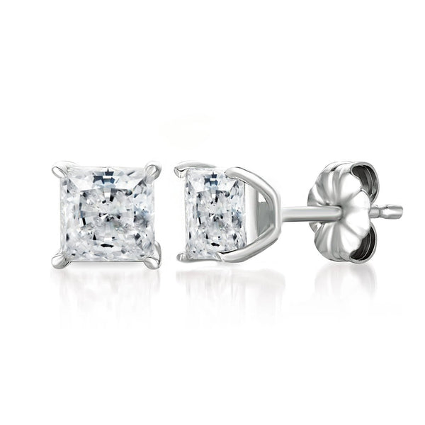 Solitaire Princess Stud Earrings Finished in Pure Platinum - 4.0 Cttw - CRISLU