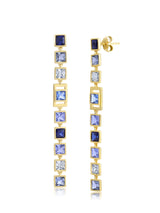 Square Princess Cut Periwinkle Colored Stone Long Linear Earrings - CRISLU