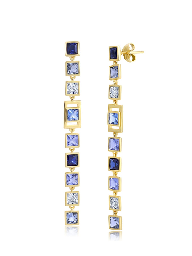 Square Princess Cut Periwinkle Colored Stone Long Linear Earrings - CRISLU