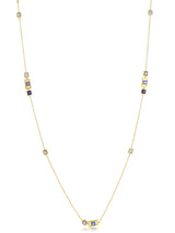 Square Princess Cut Periwinkle Colored Stone Station Necklace 34"+1" - CRISLU