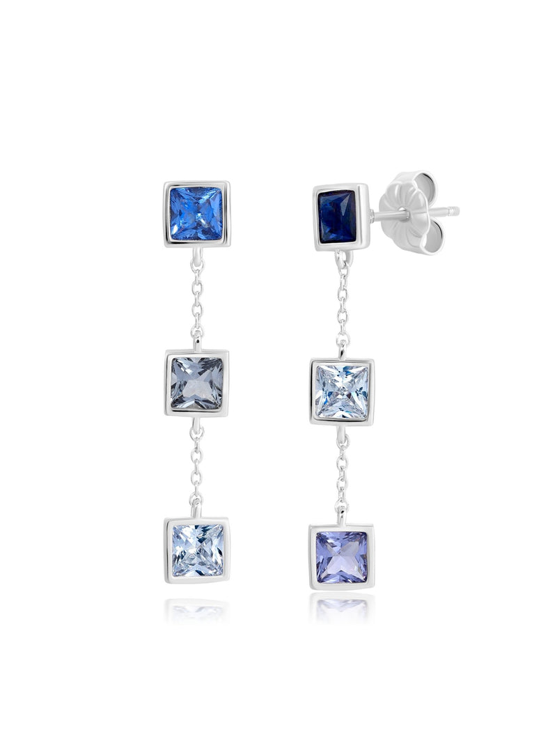 Square Princess Cut Sm Linear Periwinkle Colored Stone Earrings - CRISLU