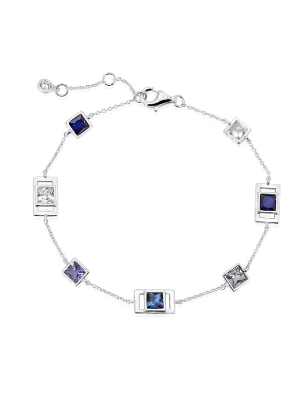 Square Princess Cut Station Periwinkle Colored Stone Bracelet 6.5"+0.5"+0.5" - CRISLU