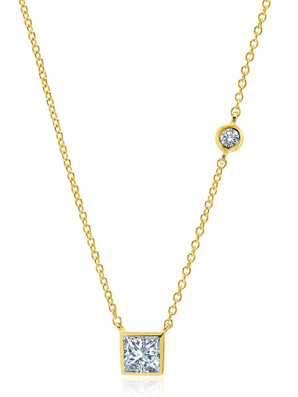 Square Ray CZ Necklace Finished in 18kt Yellow Gold - CRISLU