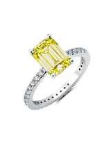 STEP-CUT EMERALD CANARY RING WITH PAVE BAND - CRISLU