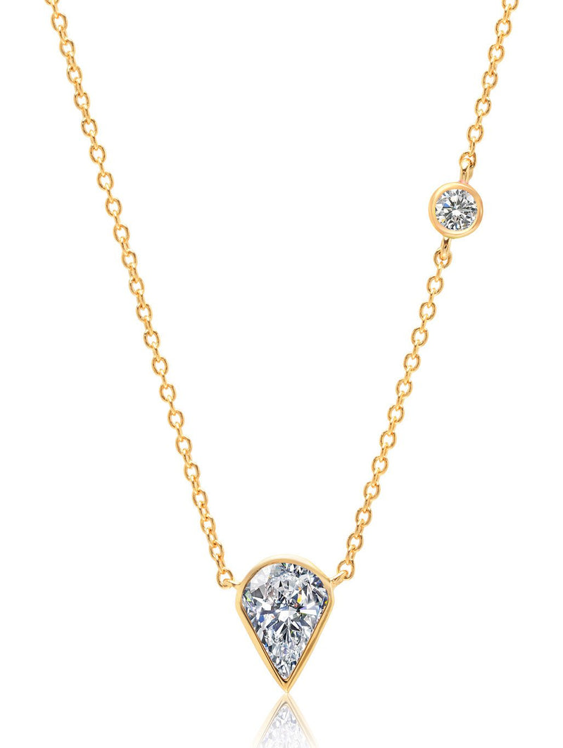 Teardrop Ray CZ Necklace Finished in 18kt Yellow Gold - CRISLU
