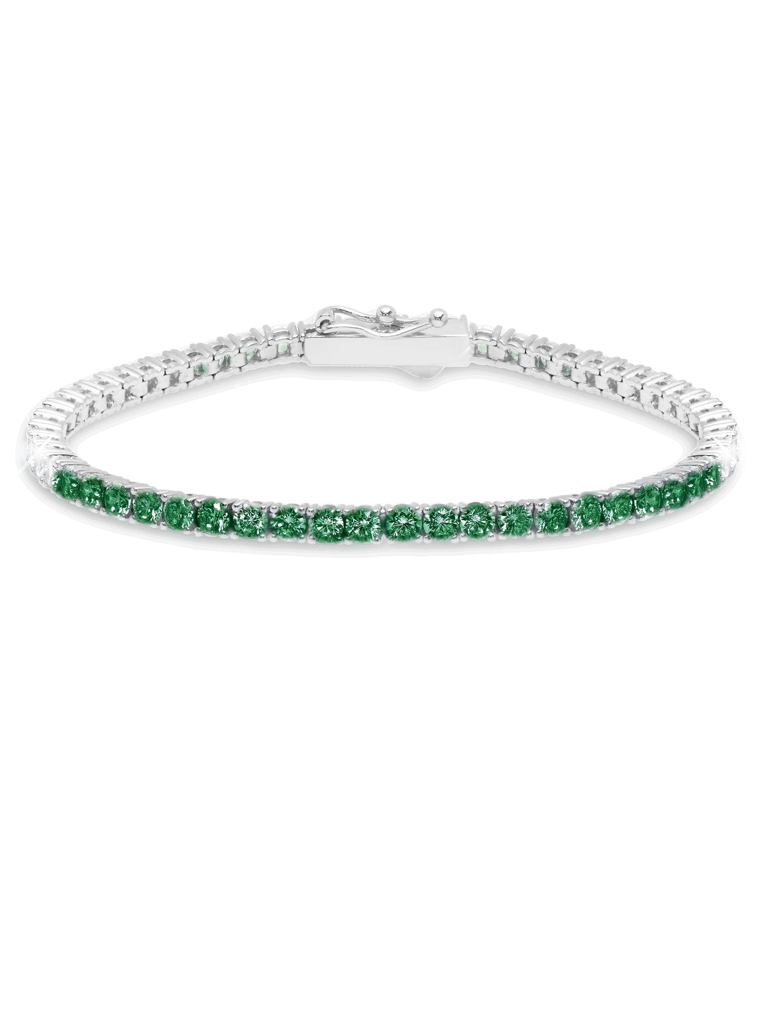 Tennis Bracelet With Round Cut 3mm Emerald Color Stones - CRISLU