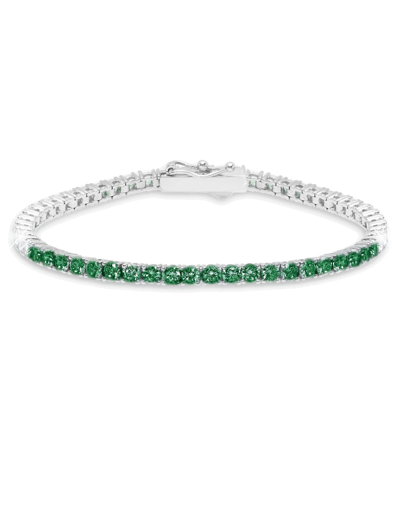 Tennis Bracelet With Round Cut 3mm Emerald Color Stones - CRISLU