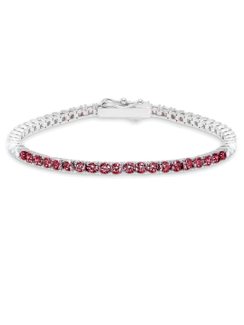 Tennis Bracelet With Round Cut 3mm Ruby Color Stones