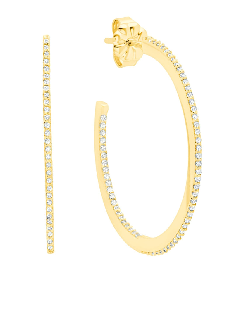 Thin Diamond Edge Pave Hoop Earrings Earring 18kt Yellow Gold - CRISLU