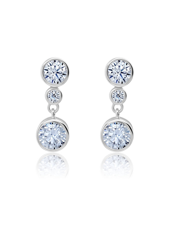 Three Round Graduated Bezel Set Drop Earrings - CRISLU