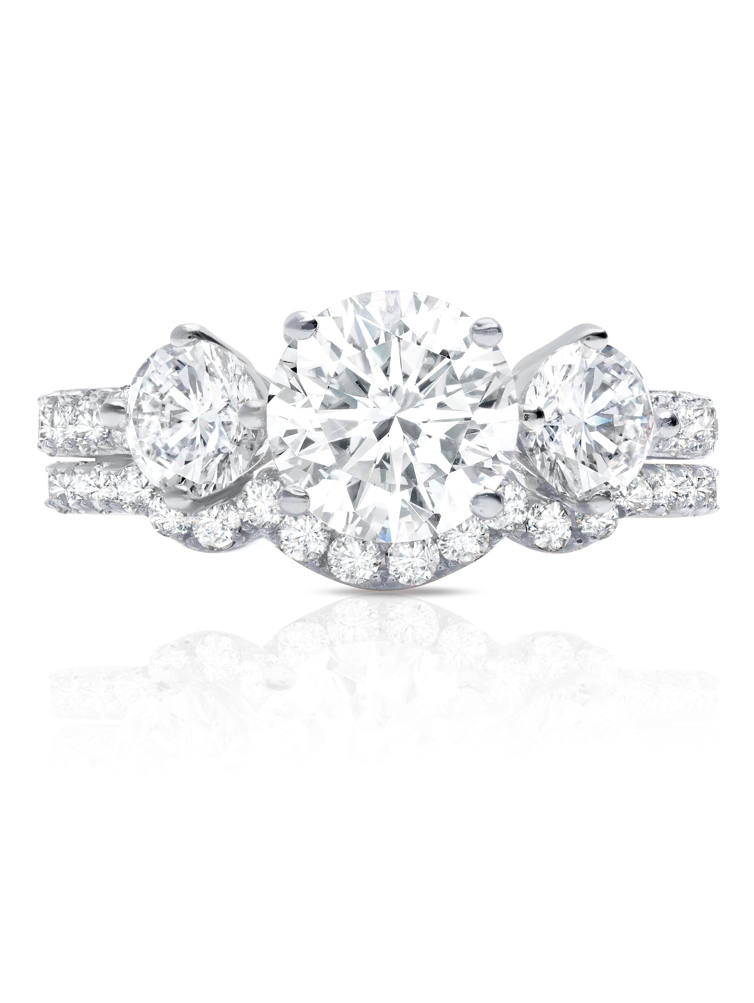 Three Stone Round Cut Ring Set Finished in Pure Platinum - CRISLU