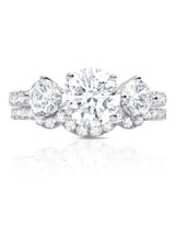 Three Stone Round Cut Ring Set Finished in Pure Platinum - CRISLU