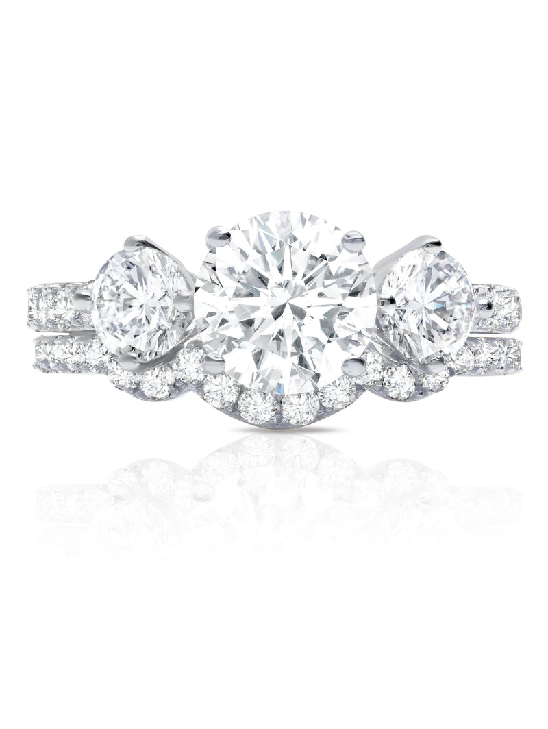Three Stone Round Cut Ring Set Finished in Pure Platinum - CRISLU