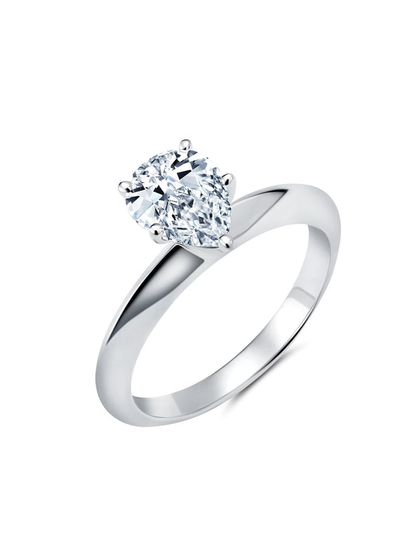 Tiffany Pear Cut Hand Set Cubic Zirconia Engagement Rings Finished In Pure Platinum - CRISLU