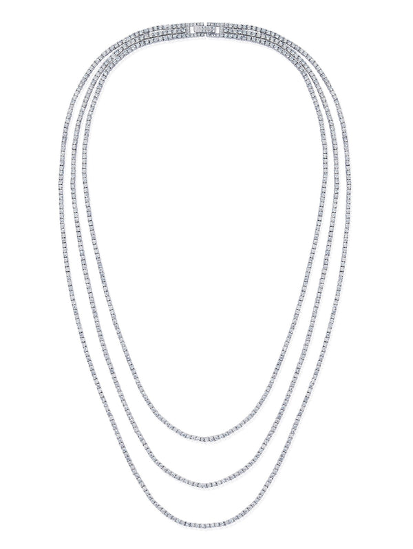 Triple Row 18'',20'',22'' Tennis Necklace With Round Cut Stones - CRISLU