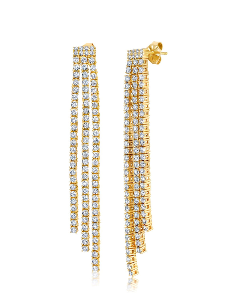 Triple Row Tennis Style Earrings With Round Cut Stones - CRISLU