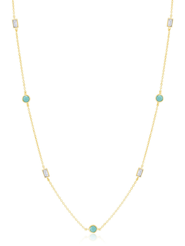 Turquoise and Baguette 16"+2" Multi Station Necklace In 18kt Yellow Gold - CRISLU